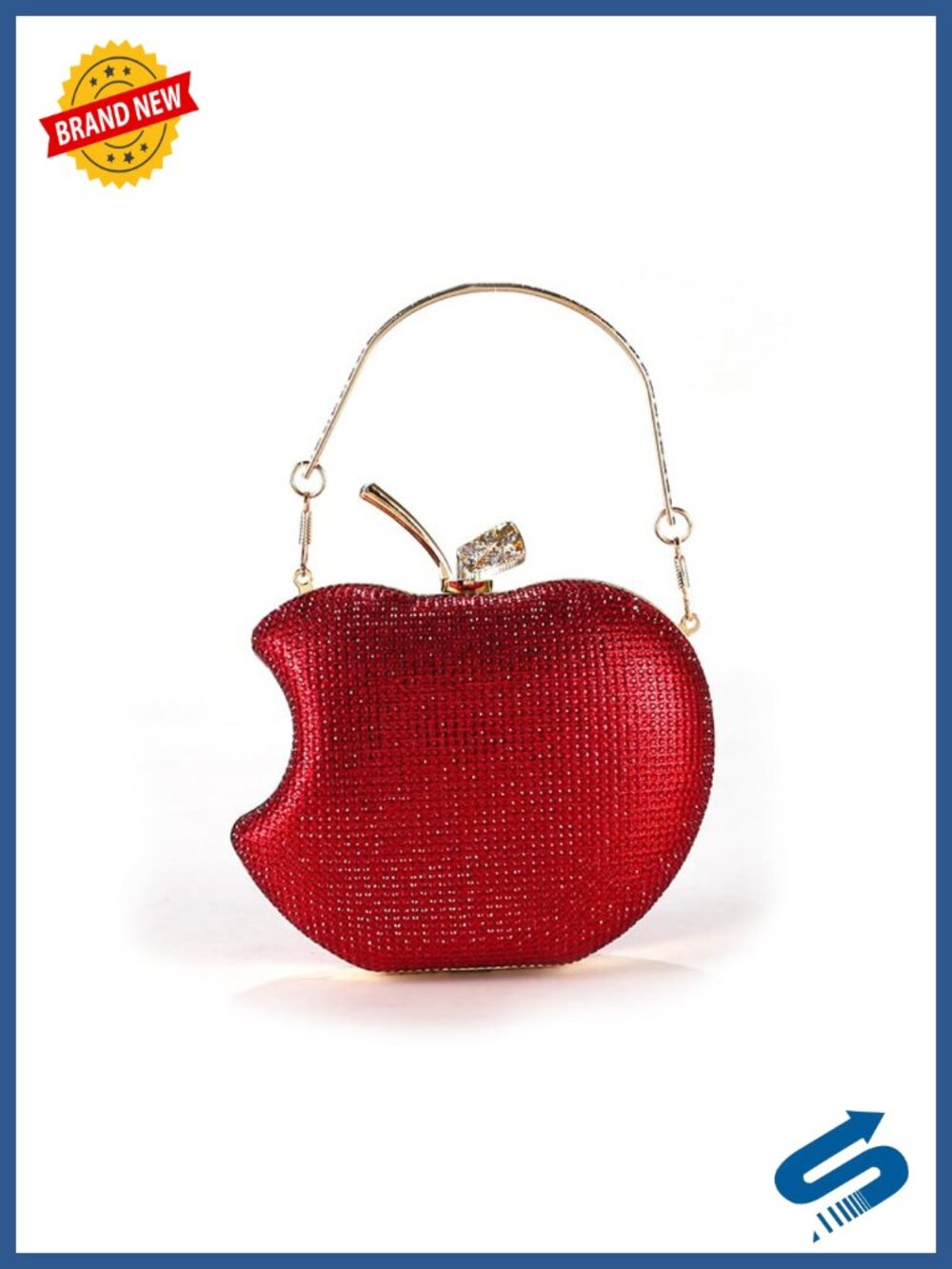 Rhinestone Apple Evening Clutch Crossbody Bag Detachable Chain